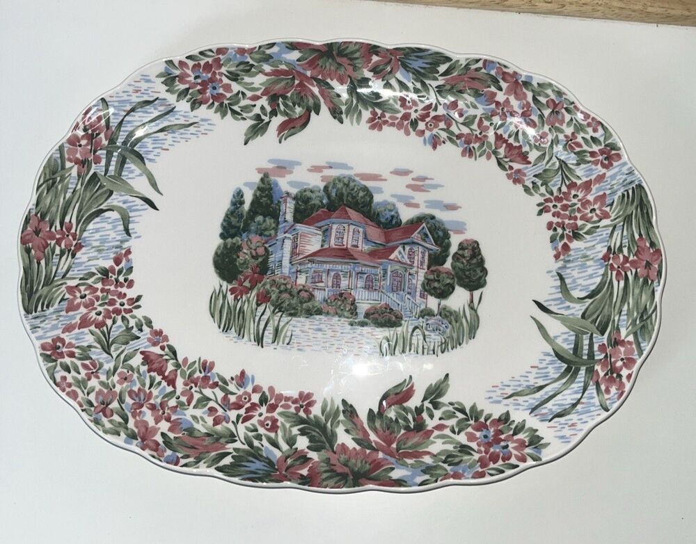 Nikko Fine Tableware Plate A Pink Old House Plate 13โ Length 9โ Tall